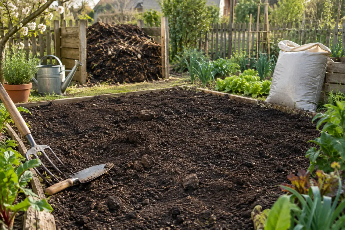 Planche de potager et terre observée avant un apport de compost ou de terreau